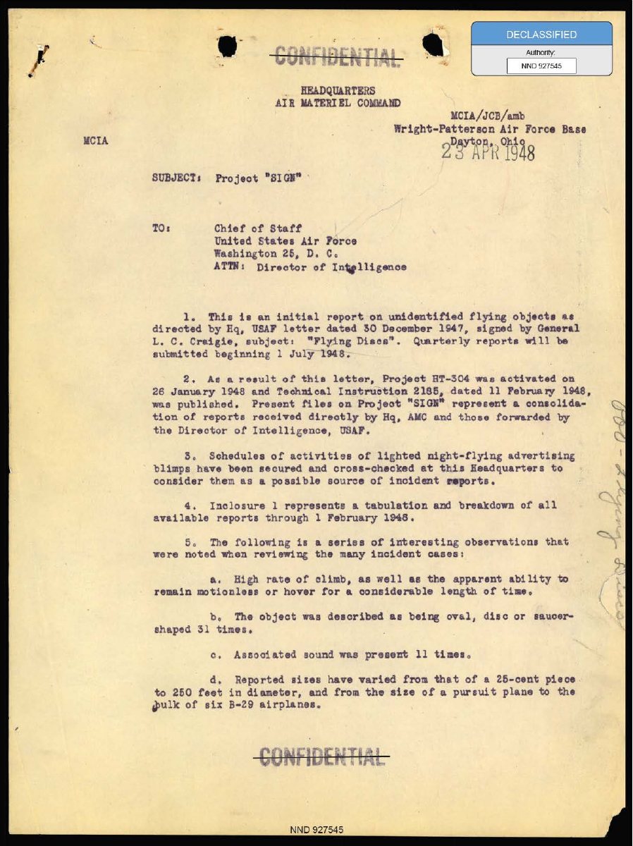 Scanned cover from the 1948 Project Sign progress report